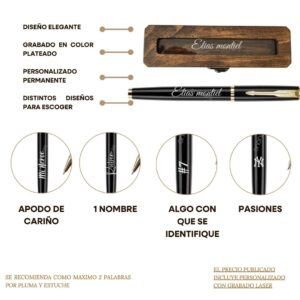 Ejemplos de grabado personalizado para la pluma: apodos, nombres, números o logos que reflejan pasiones personales.